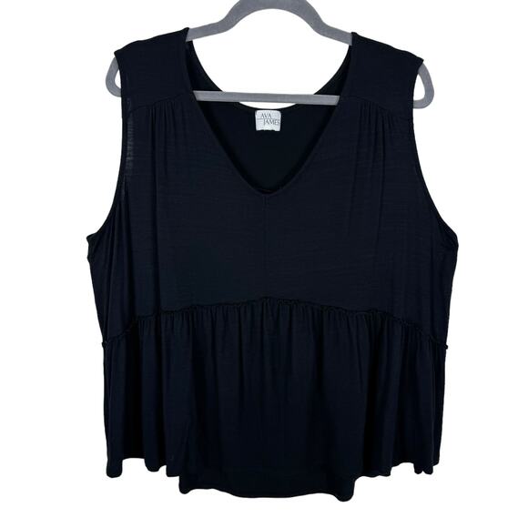 Ava James Black V-Neck Sleeveless Lightweight Pleated Knit Blouse Plus Size 2X - Picture 1 of 5